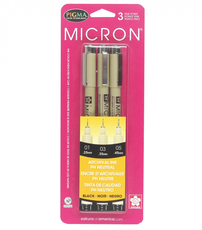 MICRON PEN 3 SET BLACK ASSORTED SIZES